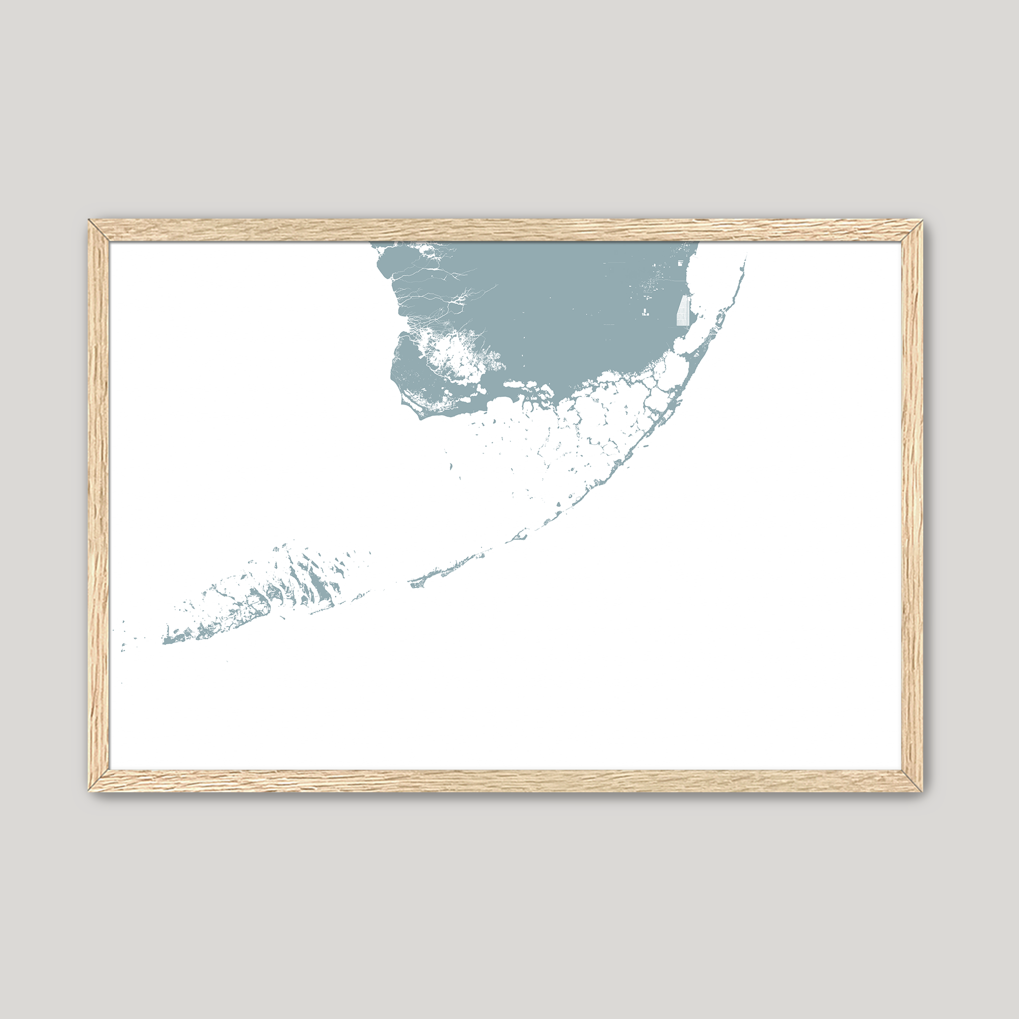 Florida Keys Coastal Map — Fine Art Print Horizontal, soft-blue, Oak, 10x8