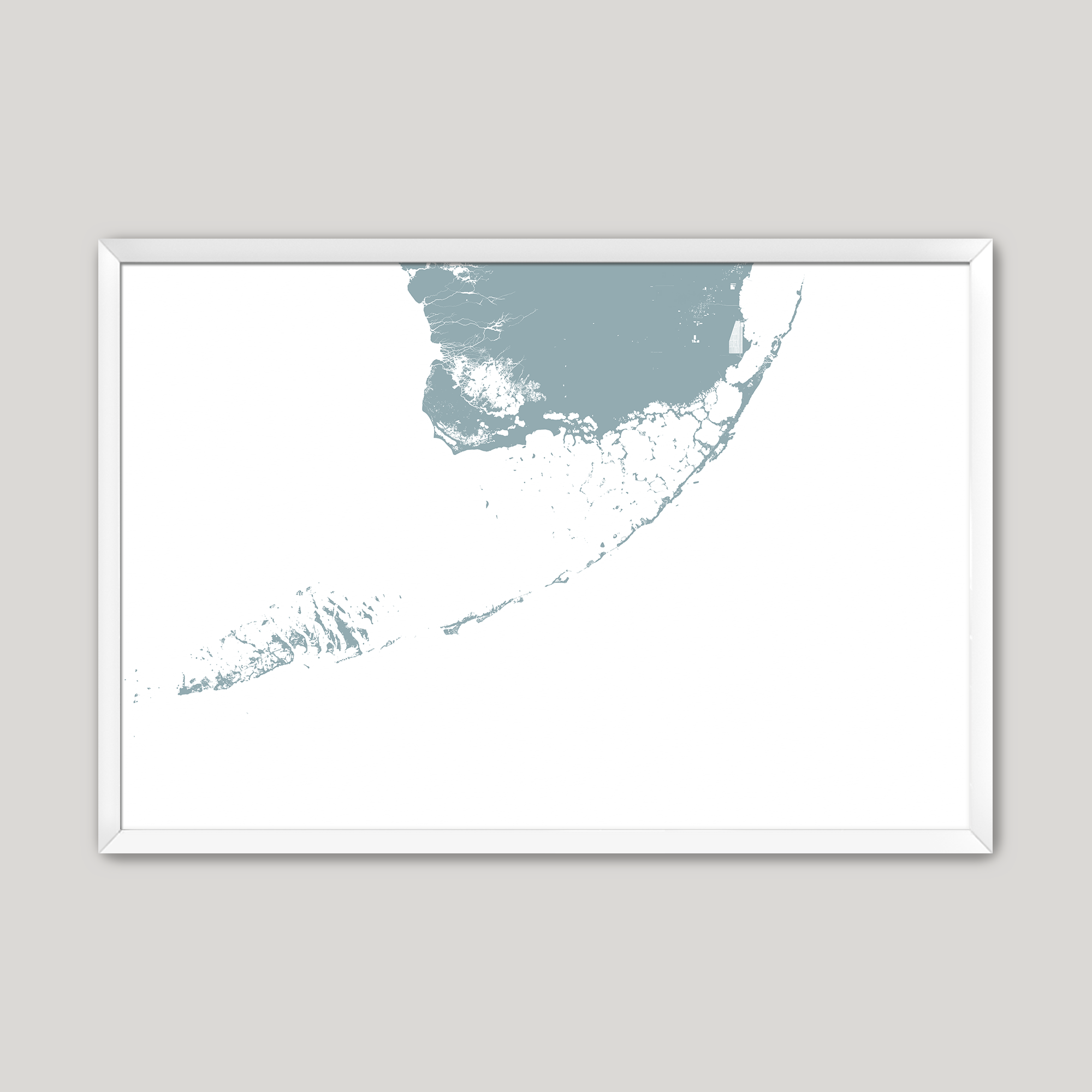 Florida Keys Coastal Map — Fine Art Print Horizontal, soft-blue, White Frame, 10x8