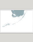 Florida Keys Coastal Map — Fine Art Print Horizontal, soft-blue, White Frame, 10x8
