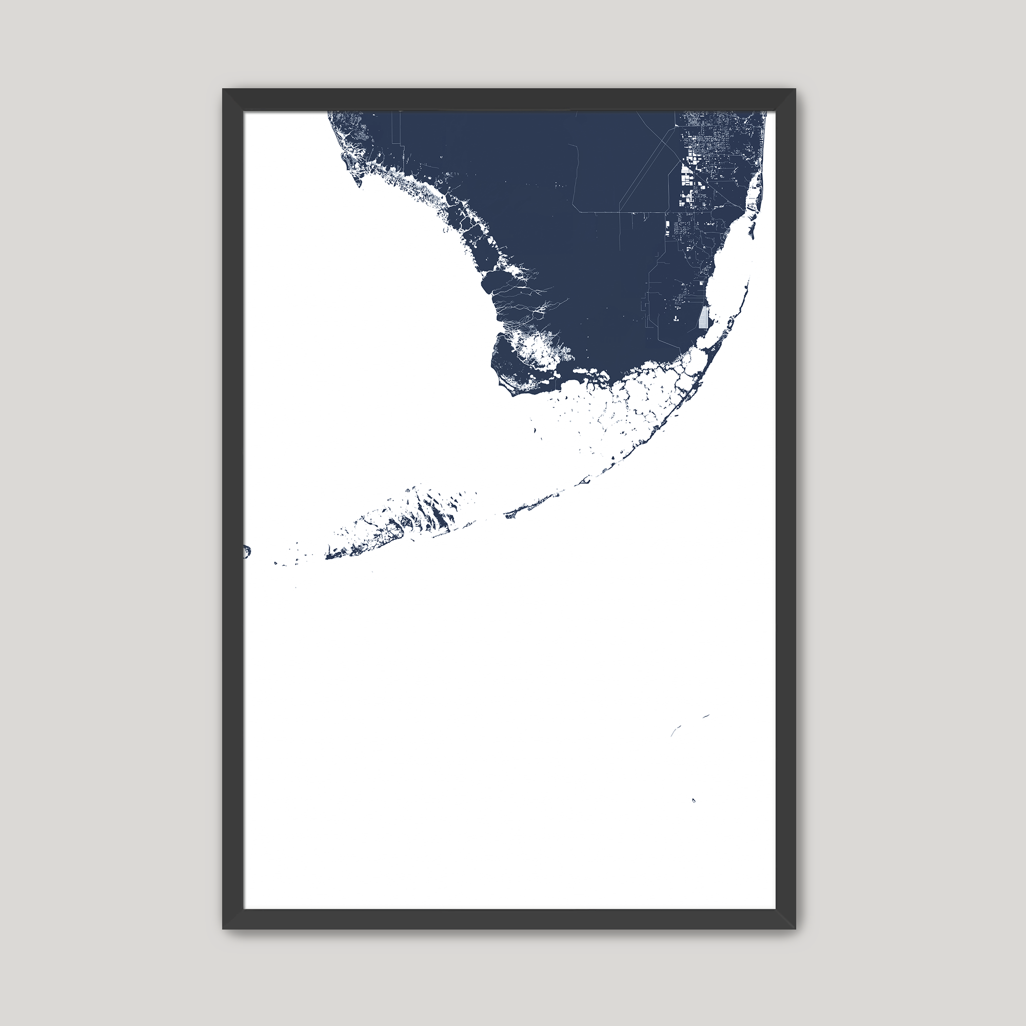 Florida Keys Coastal Map — Fine Art Print Vertical, navy, Black Frame, 8x10