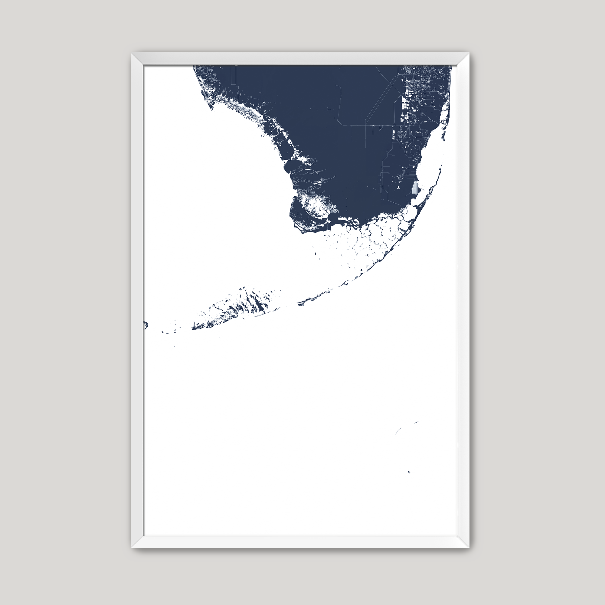 Florida Keys Coastal Map — Fine Art Print Vertical, navy, White Frame, 8x10
