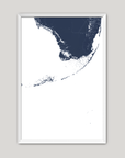 Florida Keys Coastal Map — Fine Art Print Vertical, navy, White Frame, 8x10