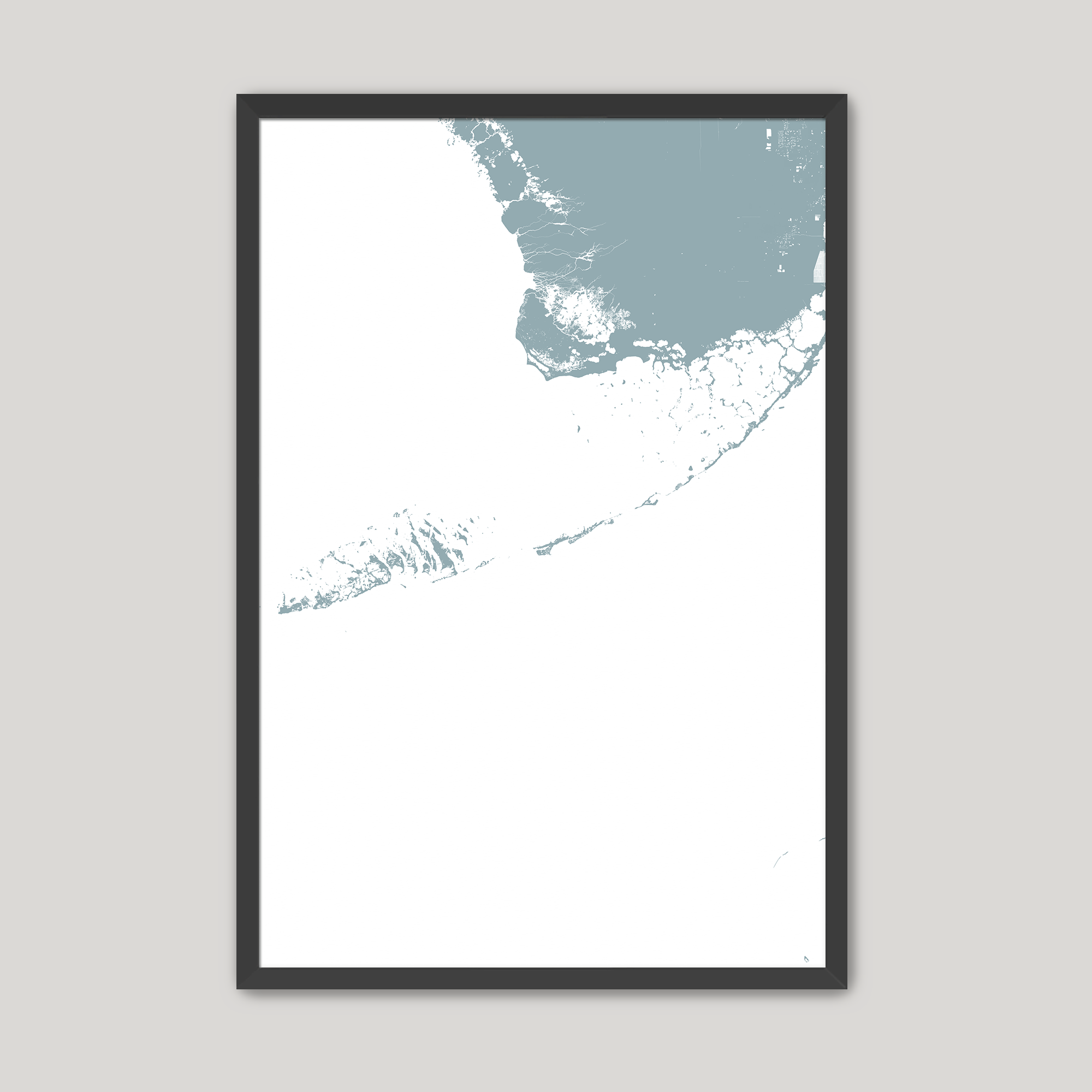 Florida Keys Coastal Map — Fine Art Print Vertical, soft-blue, Black Frame, 8x10