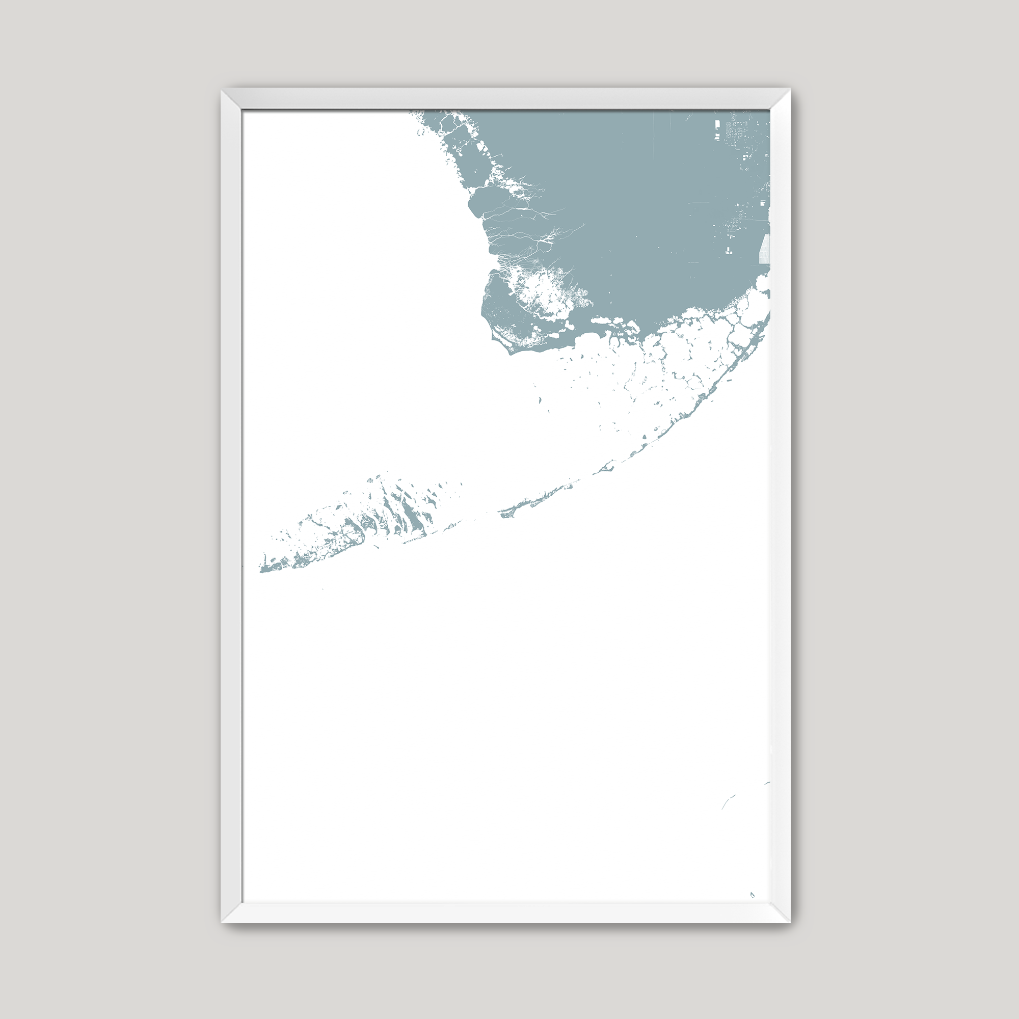 Florida Keys Coastal Map — Fine Art Print Vertical, soft-blue, White Frame, 8x10