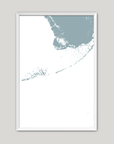 Florida Keys Coastal Map — Fine Art Print Vertical, soft-blue, White Frame, 8x10