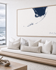 Florida Keys canvas map — sea-view bench interior