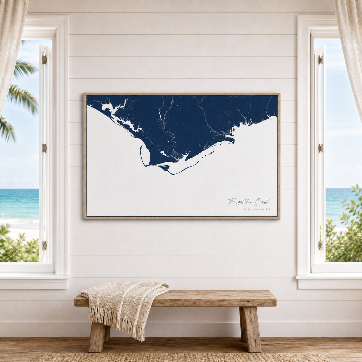 Forgotten Coast canvas map — window-scene interior