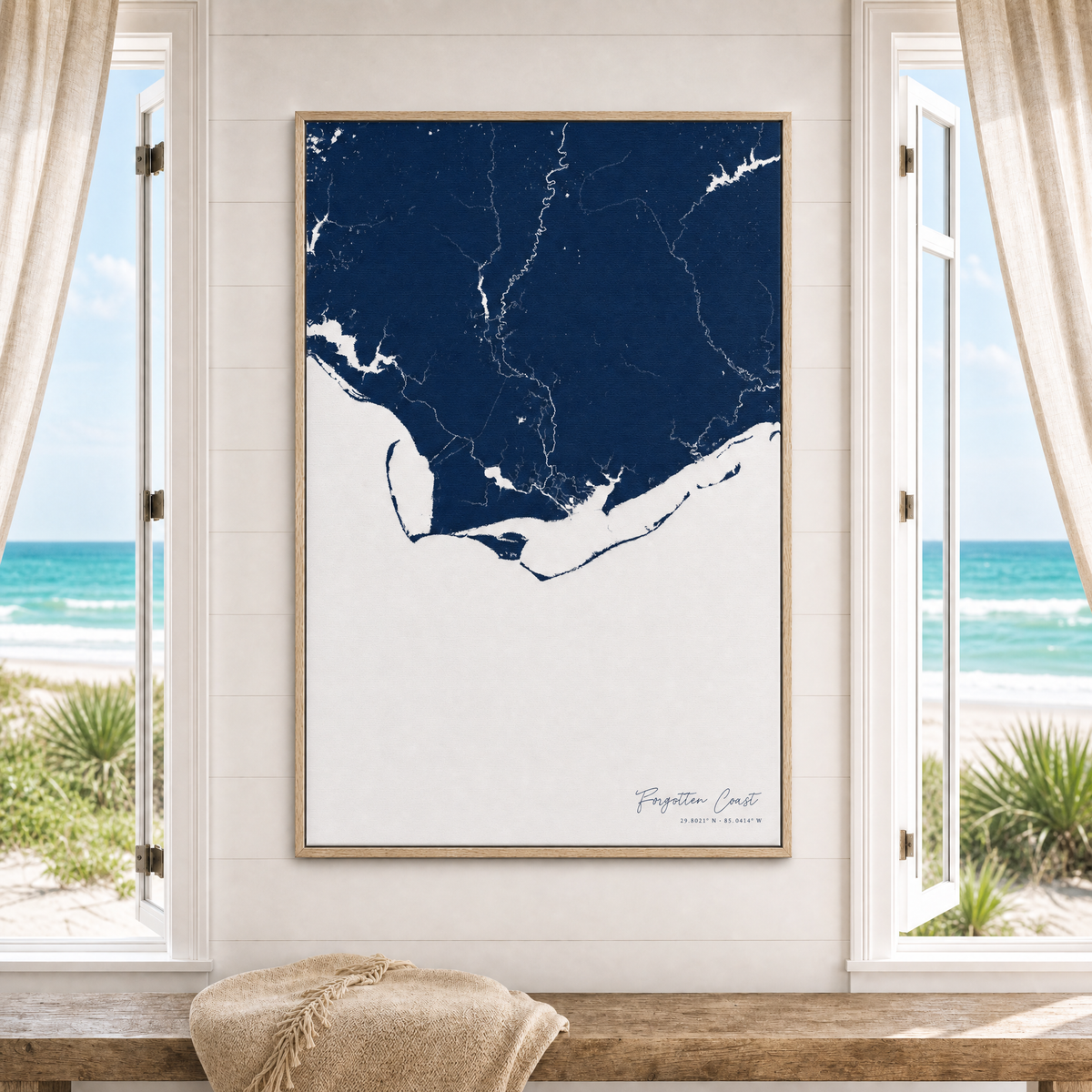 Forgotten Coast canvas map — window-scene interior