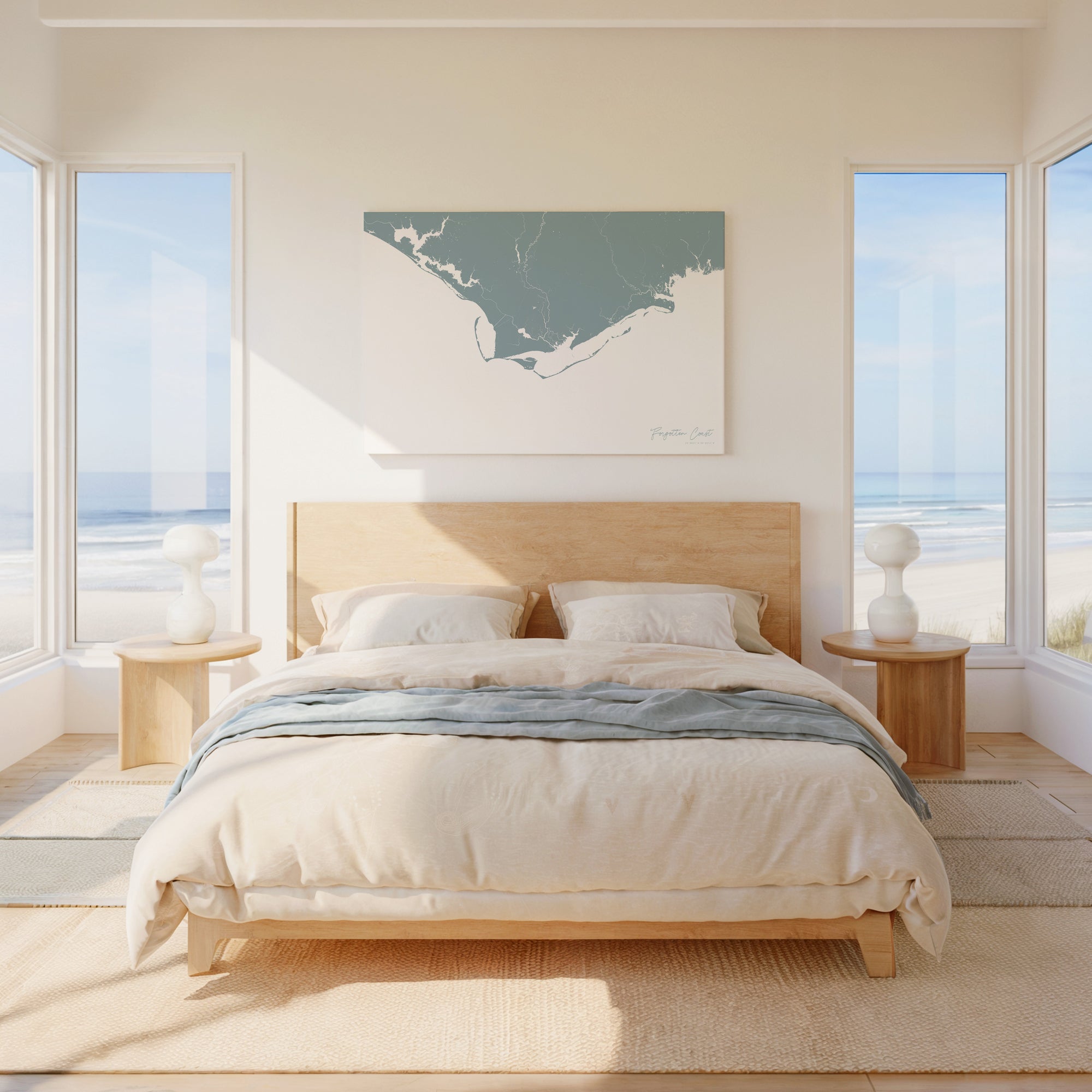 Forgotten Coast soft blue horizontal wrapped canvas map in the ratio 3:2 hand mockup