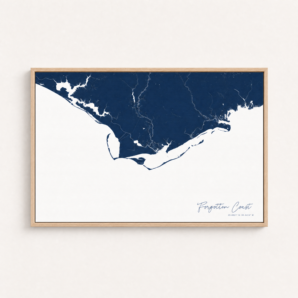 Forgotten Coast Coastal Map — Canvas Horizontal — navy, Light Wood