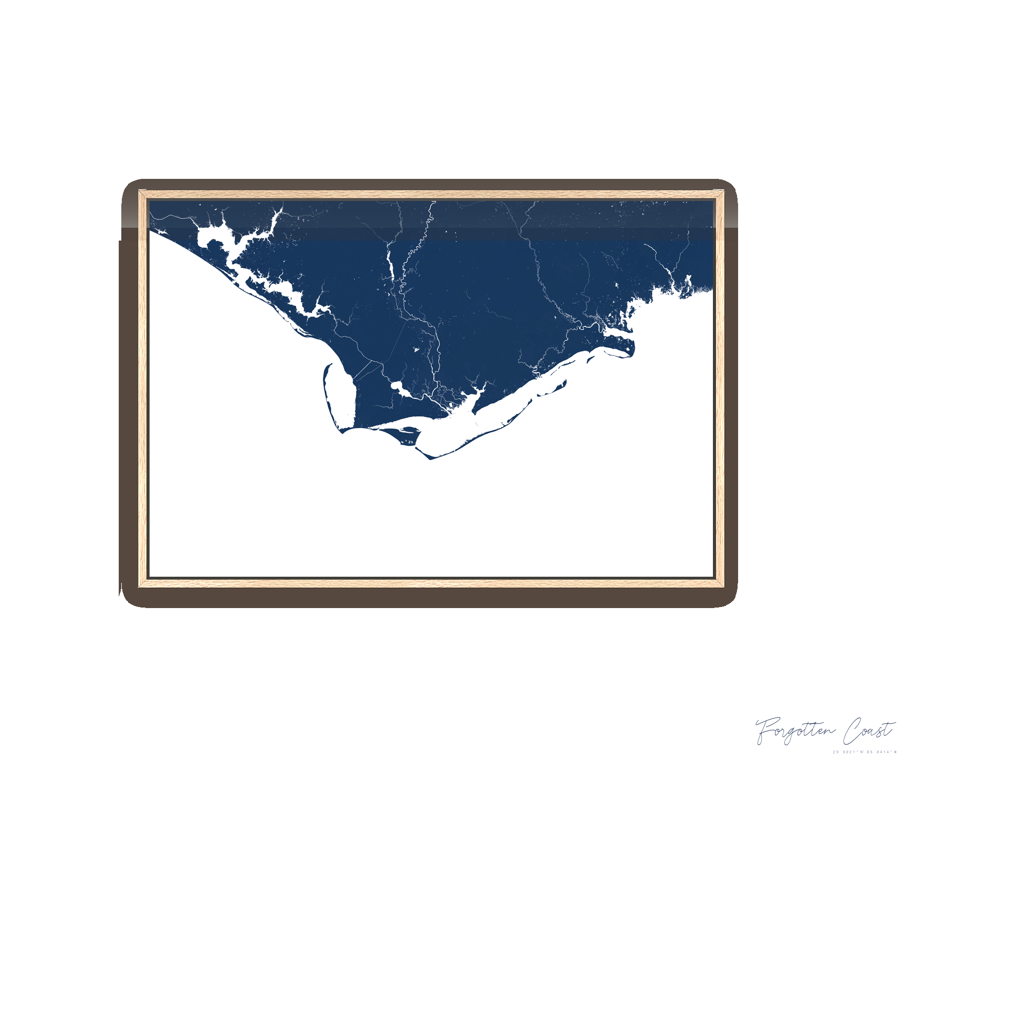 Forgotten Coast Coastal Map — Canvas Horizontal, navy, Natural Oak