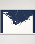 Forgotten Coast Coastal Map — Canvas Horizontal, navy, White Frame
