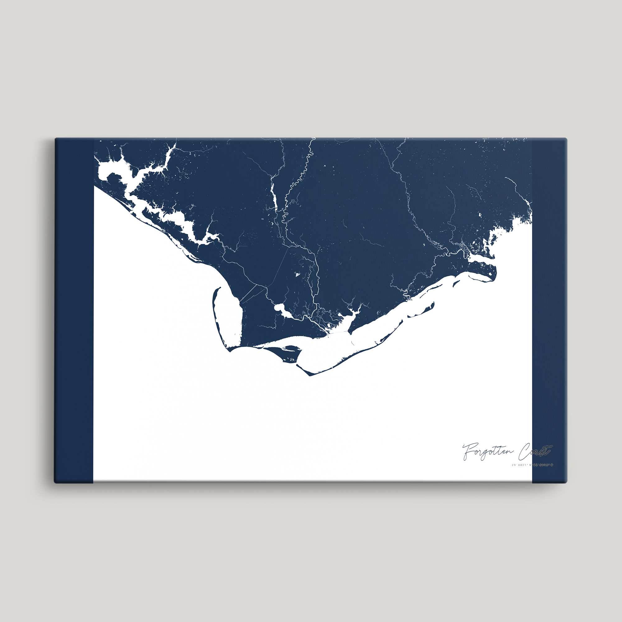 Forgotten Coast Coastal Map — Canvas Horizontal, navy, No Frame