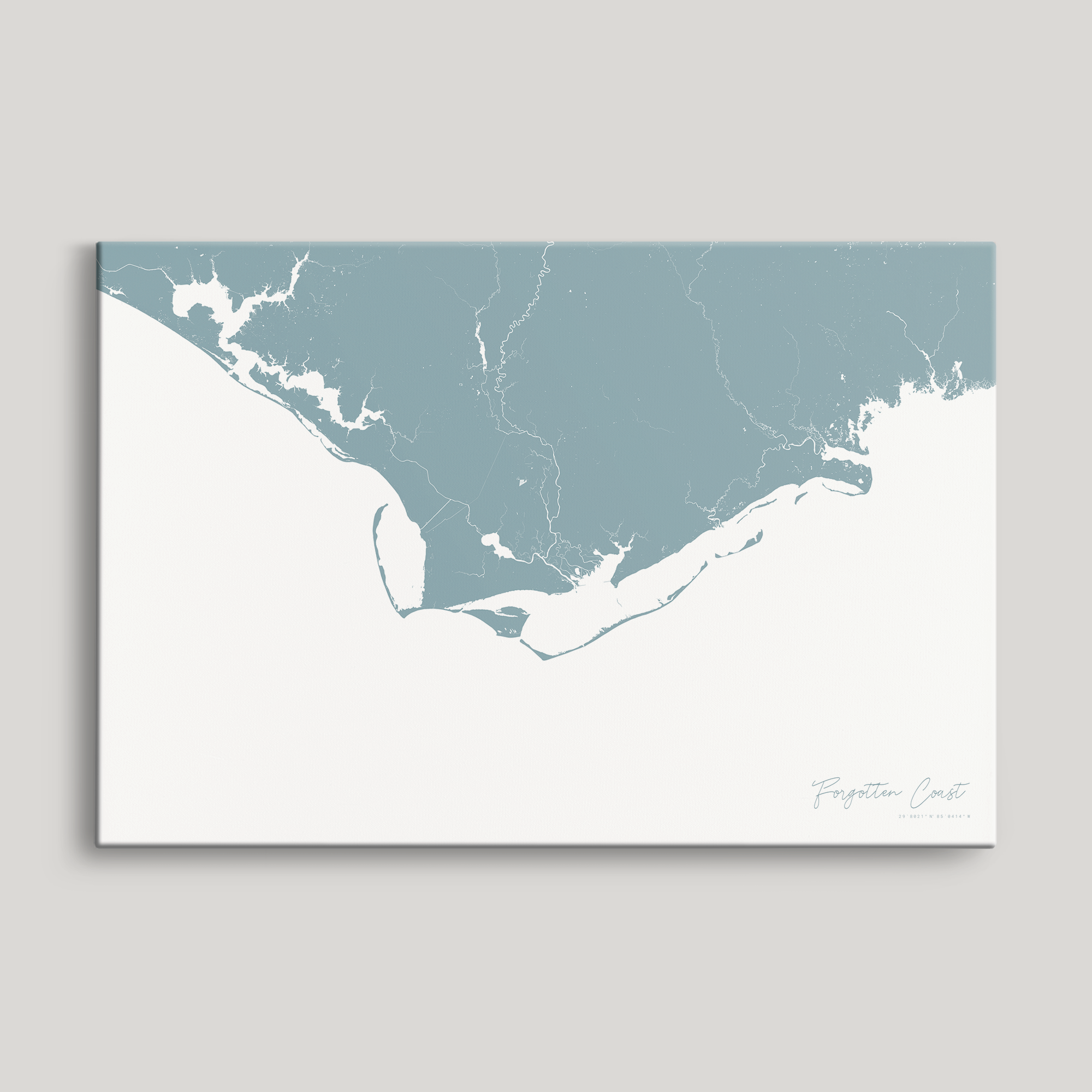 Forgotten Coast Coastal Map — Canvas Horizontal, soft-blue, No Frame