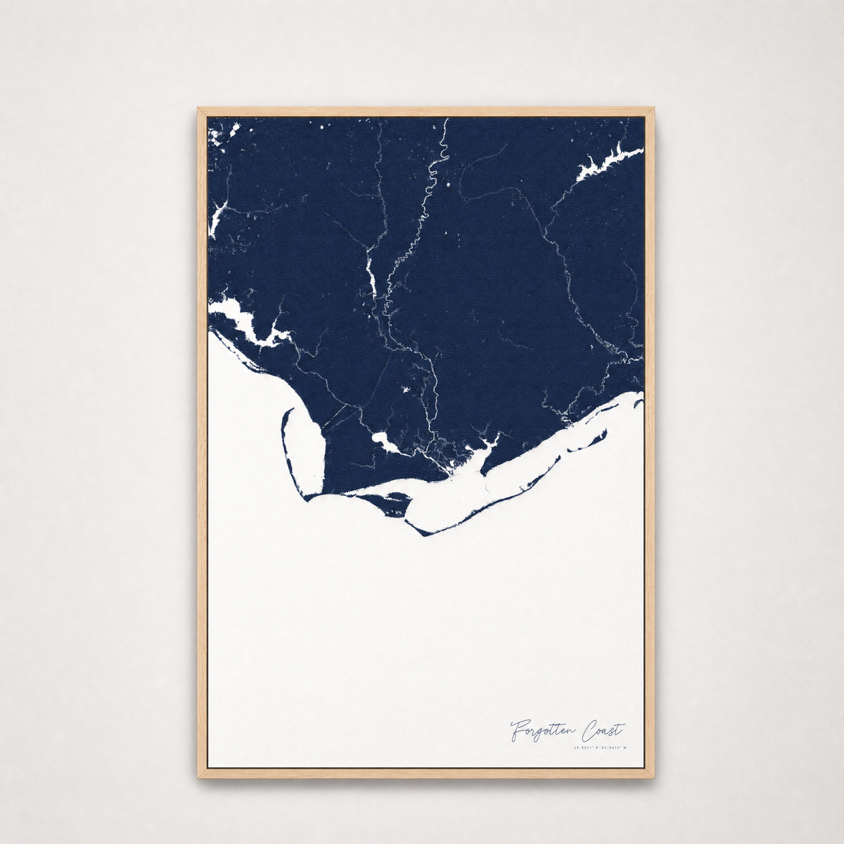 Forgotten Coast Coastal Map — Canvas Vertical — navy, Light Wood