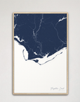 Forgotten Coast Coastal Map — Canvas Vertical, navy, Natural Oak