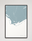 Forgotten Coast Coastal Map — Canvas Vertical, soft-blue, Black Frame