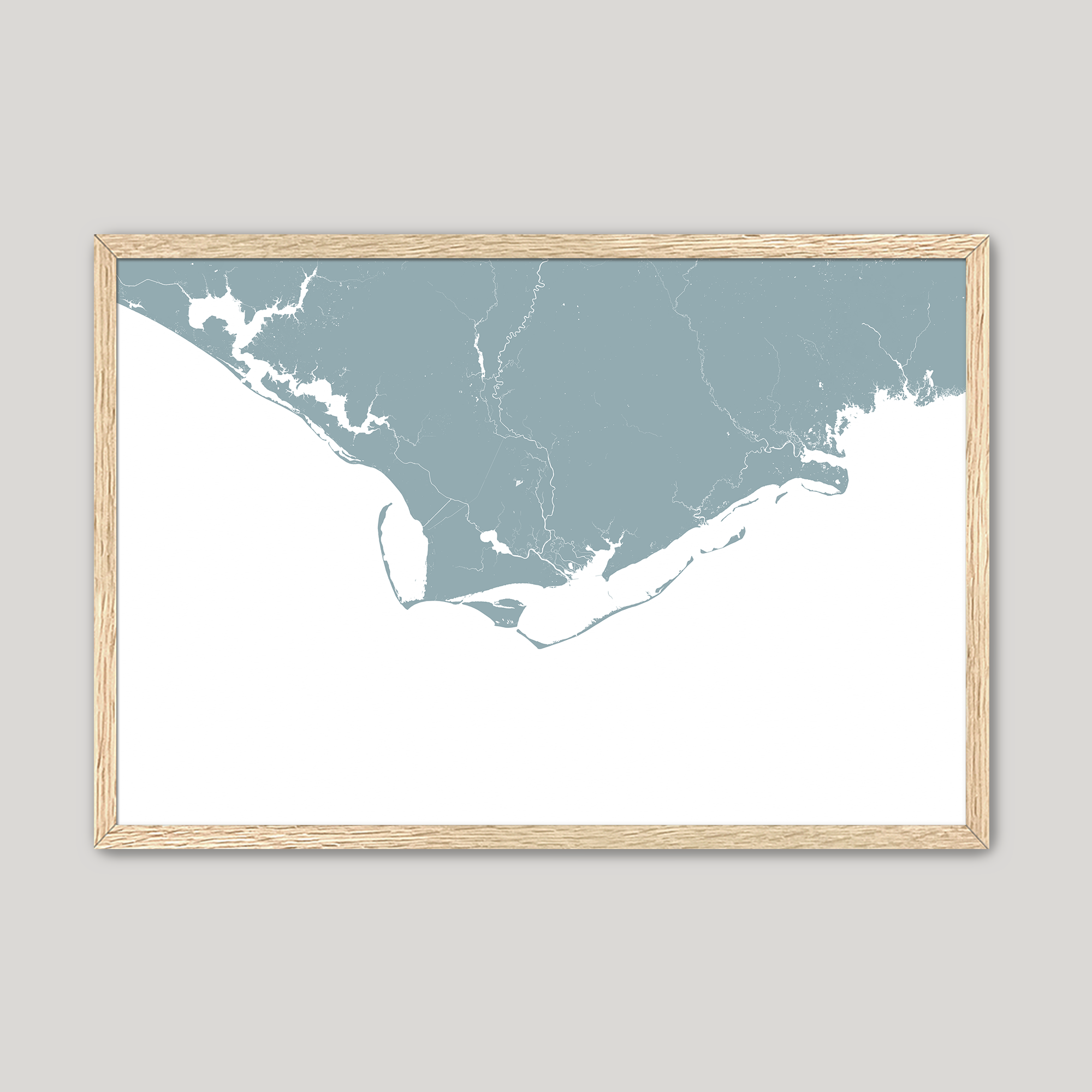 Forgotten Coast Coastal Map — Fine Art Print Horizontal, soft-blue, Oak, 10x8