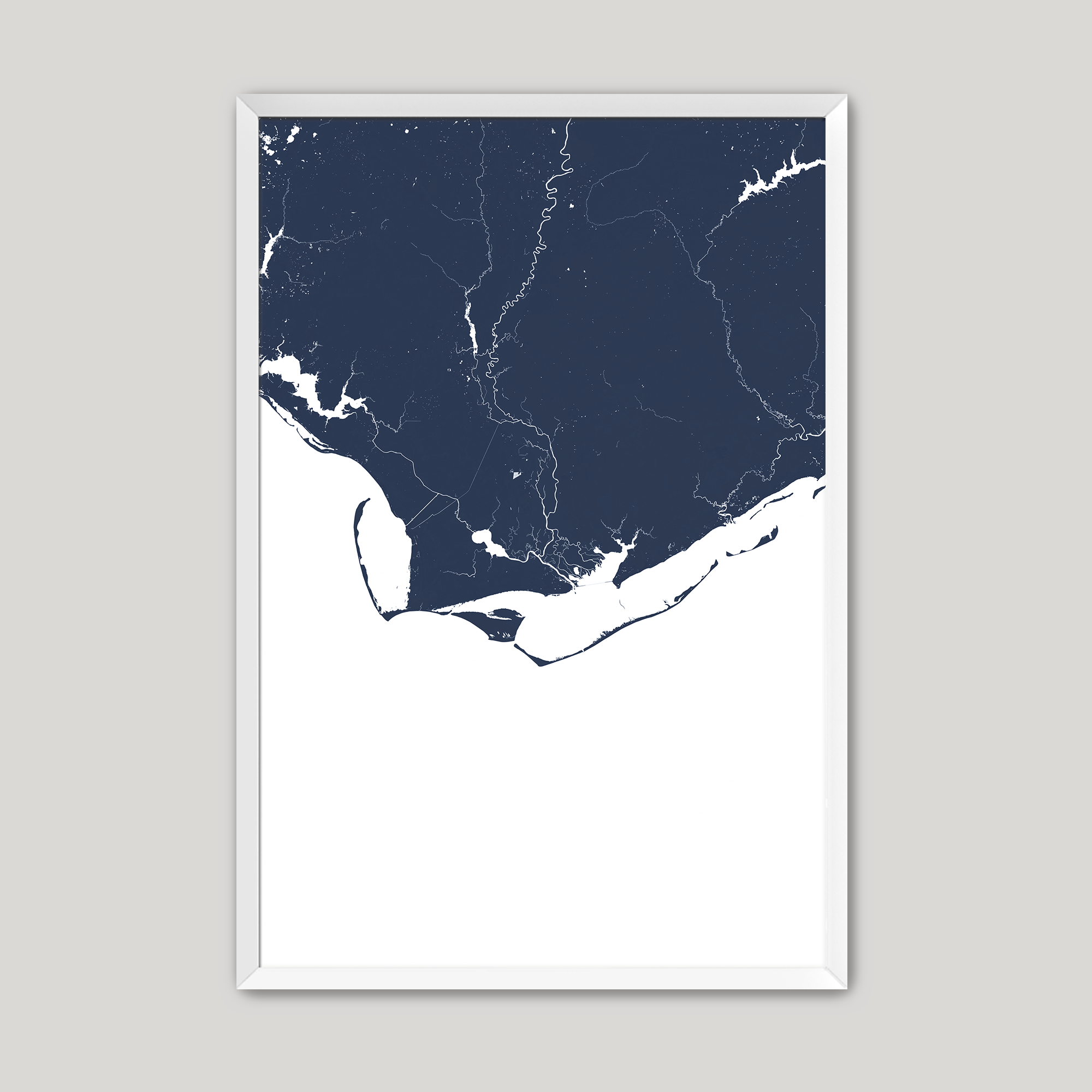 Forgotten Coast Coastal Map — Fine Art Print Vertical, navy, White Frame, 8x10