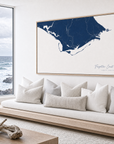 Forgotten Coast canvas map — sea-view bench interior