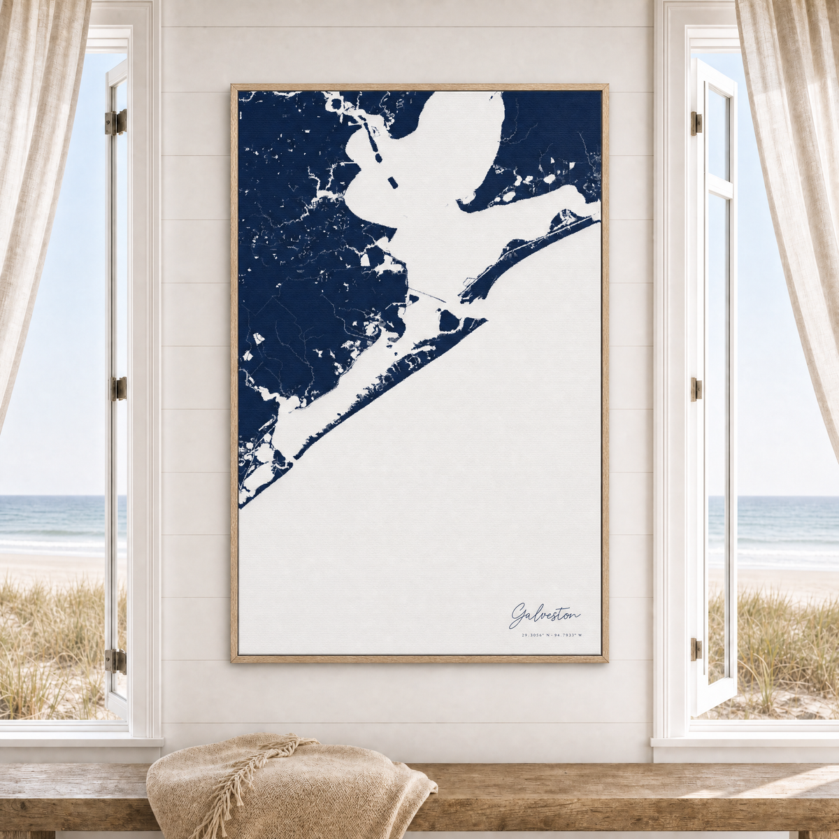 Galveston canvas map — window-scene interior