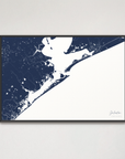 Galveston Coastal Map — Canvas Horizontal, navy, Black Frame