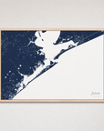 Galveston Coastal Map — Canvas Horizontal — navy, Light Wood