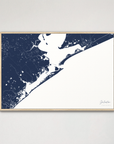 Galveston Coastal Map — Canvas Horizontal, navy, Natural Oak