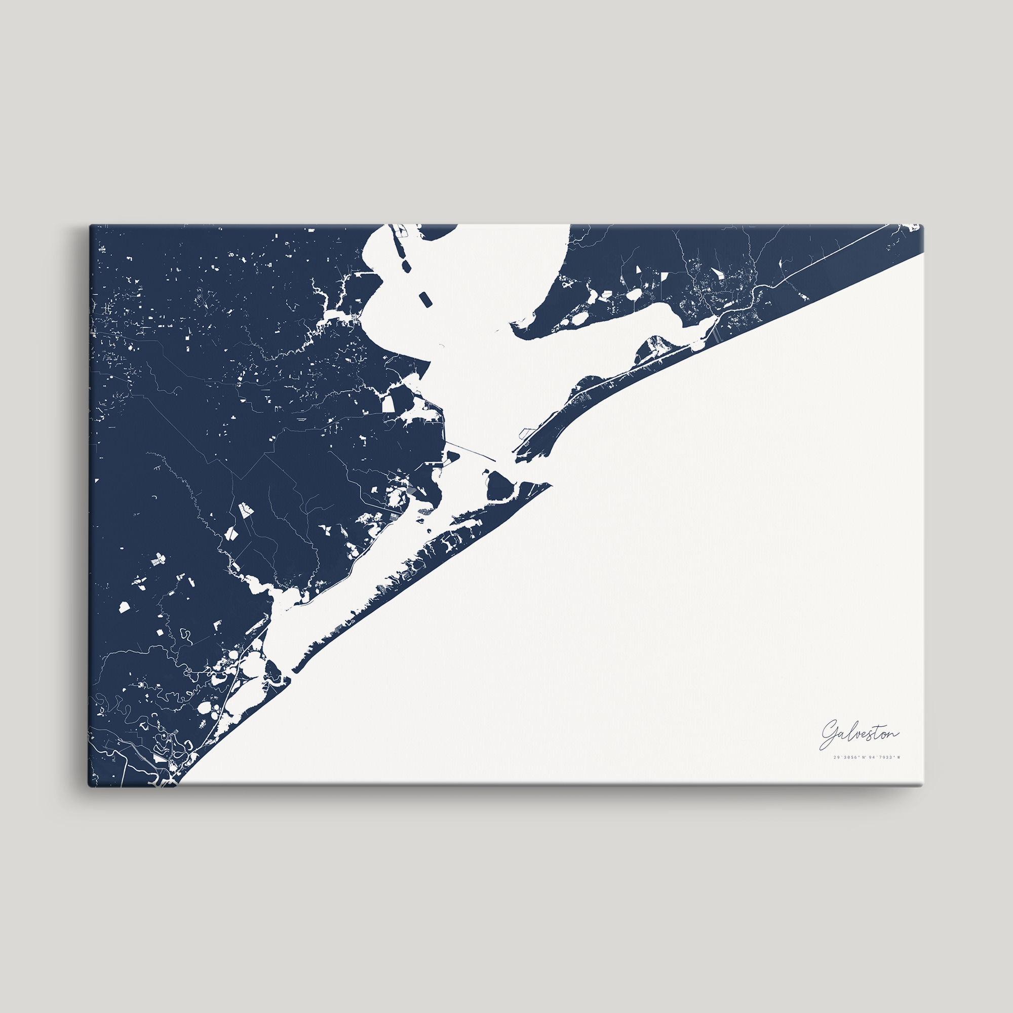Galveston Coastal Map — Canvas Horizontal, navy, No Frame