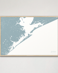 Galveston Coastal Map — Canvas Horizontal, soft-blue, Natural Oak