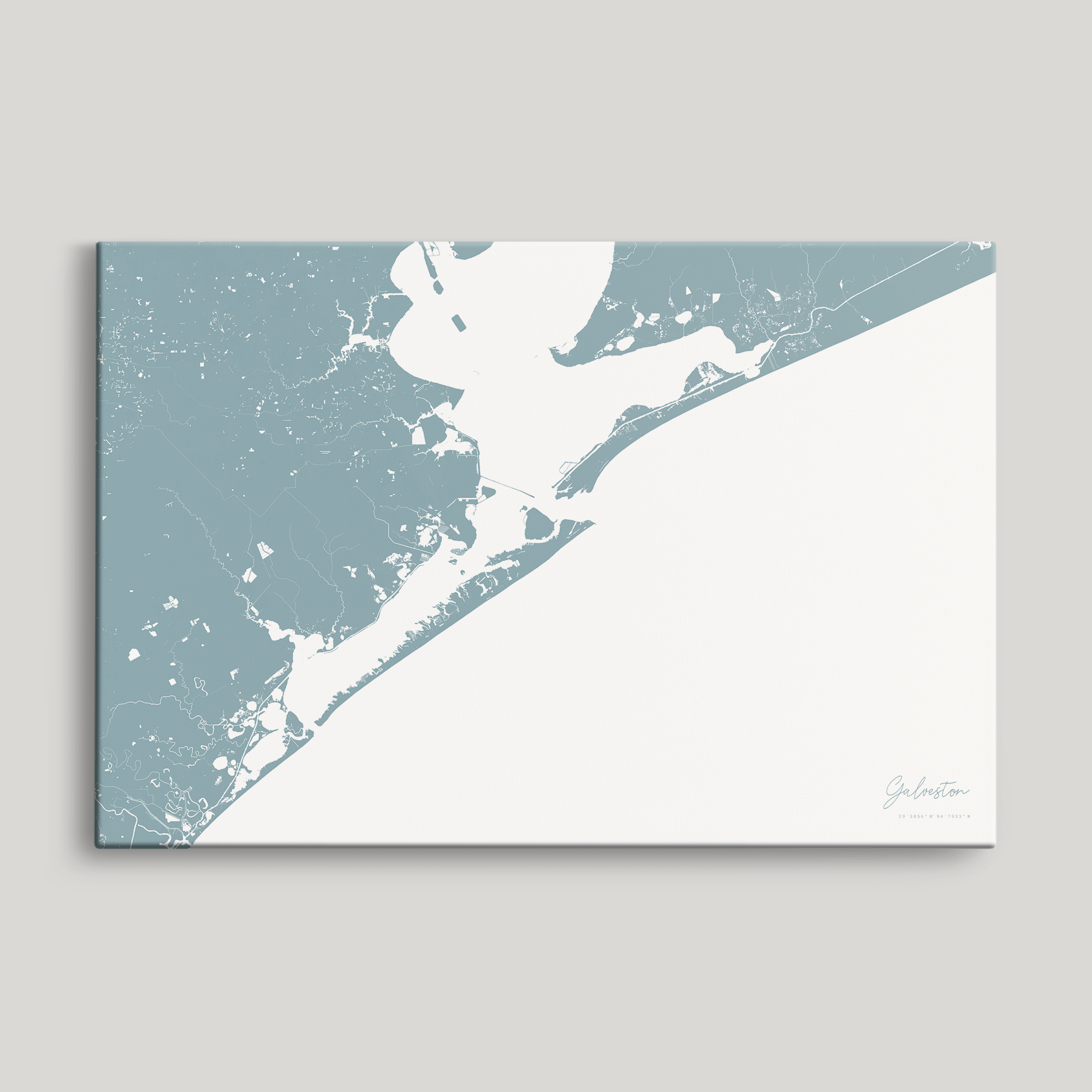 Galveston Coastal Map — Canvas Horizontal, soft-blue, No Frame
