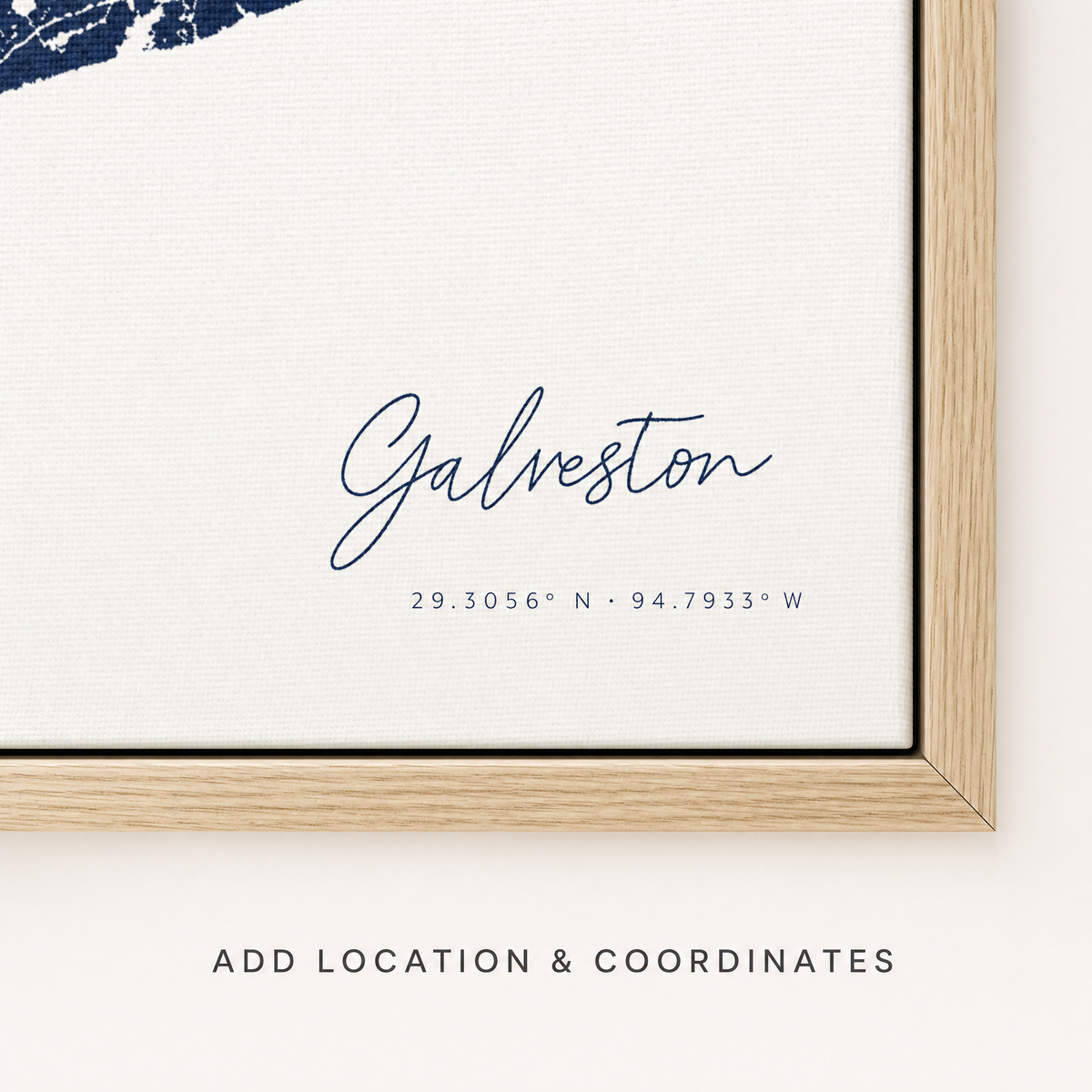 Galveston canvas map — location and coordinates customization