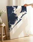 Galveston navy vertical wrapped canvas map in the ratio 2:3 hand mockup