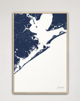 Galveston Coastal Map — Canvas Vertical, navy, Natural Oak