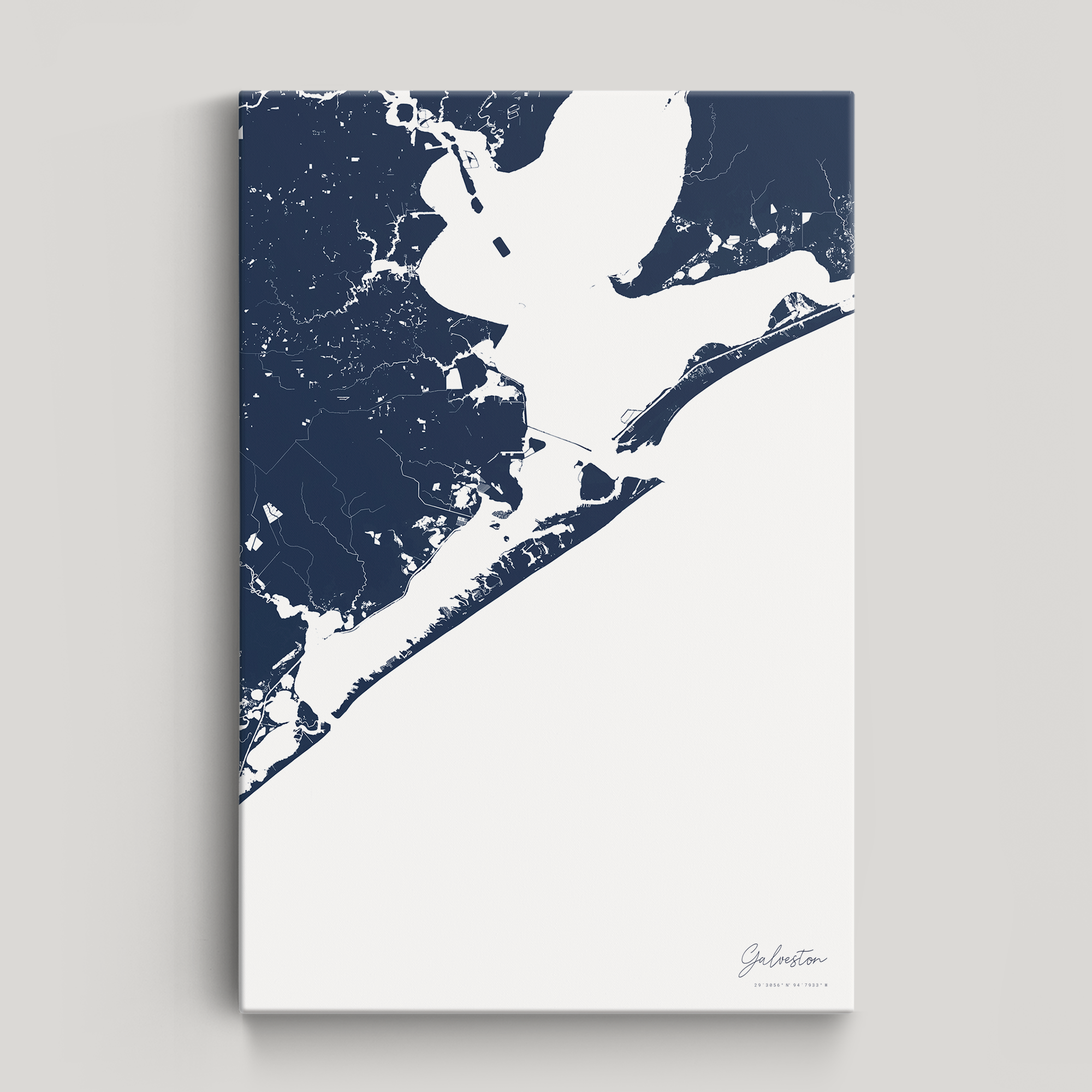 Galveston Coastal Map — Canvas Vertical, navy, No Frame