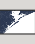 Galveston Coastal Map — Fine Art Print Horizontal, navy, Black Frame, 10x8