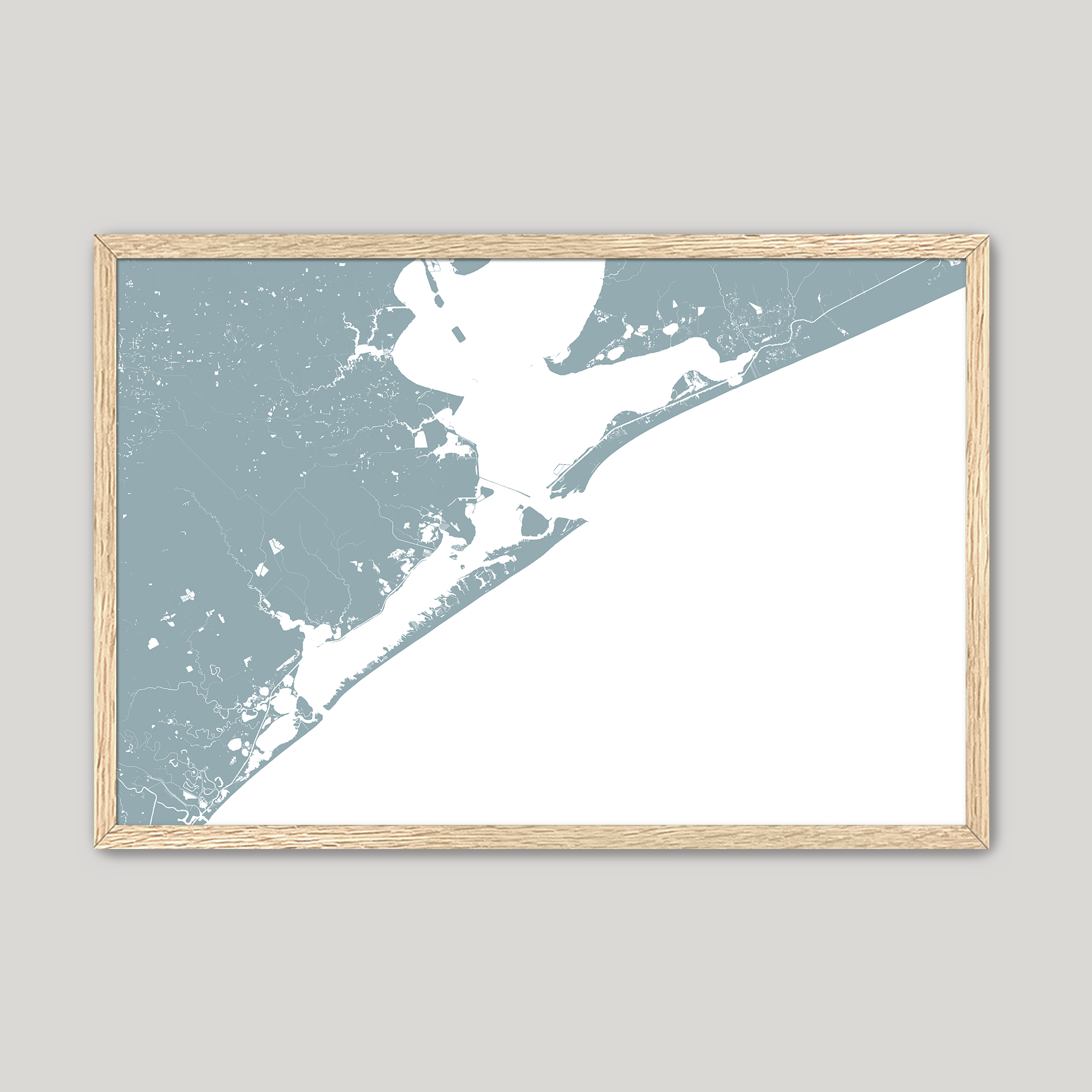 Galveston Coastal Map — Fine Art Print Horizontal, soft-blue, Oak, 10x8
