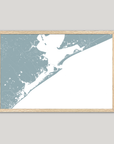 Galveston Coastal Map — Fine Art Print Horizontal, soft-blue, Oak, 10x8