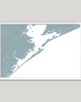 Galveston Coastal Map — Fine Art Print Horizontal, soft-blue, White Frame, 10x8