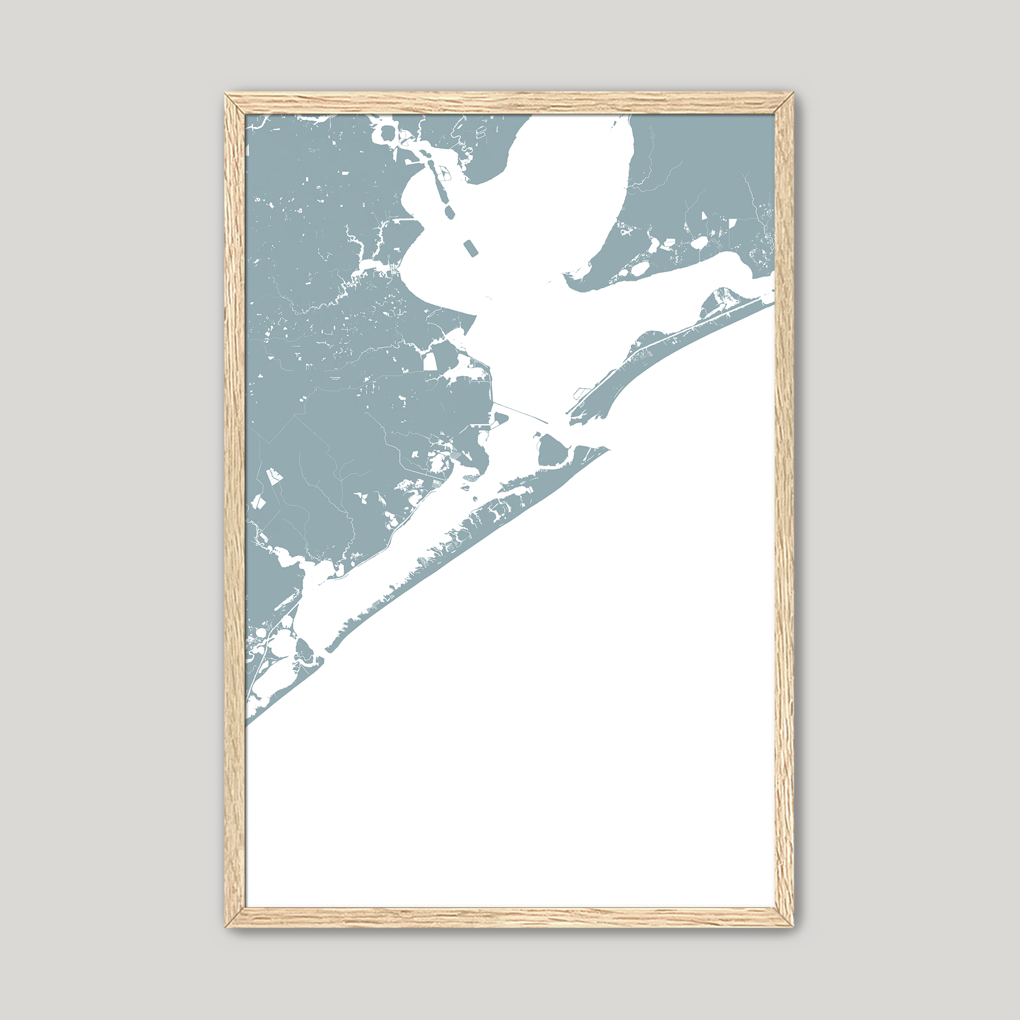 Galveston Coastal Map — Fine Art Print Vertical, soft-blue, Oak, 8x10