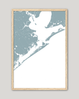 Galveston Coastal Map — Fine Art Print Vertical, soft-blue, Oak, 8x10
