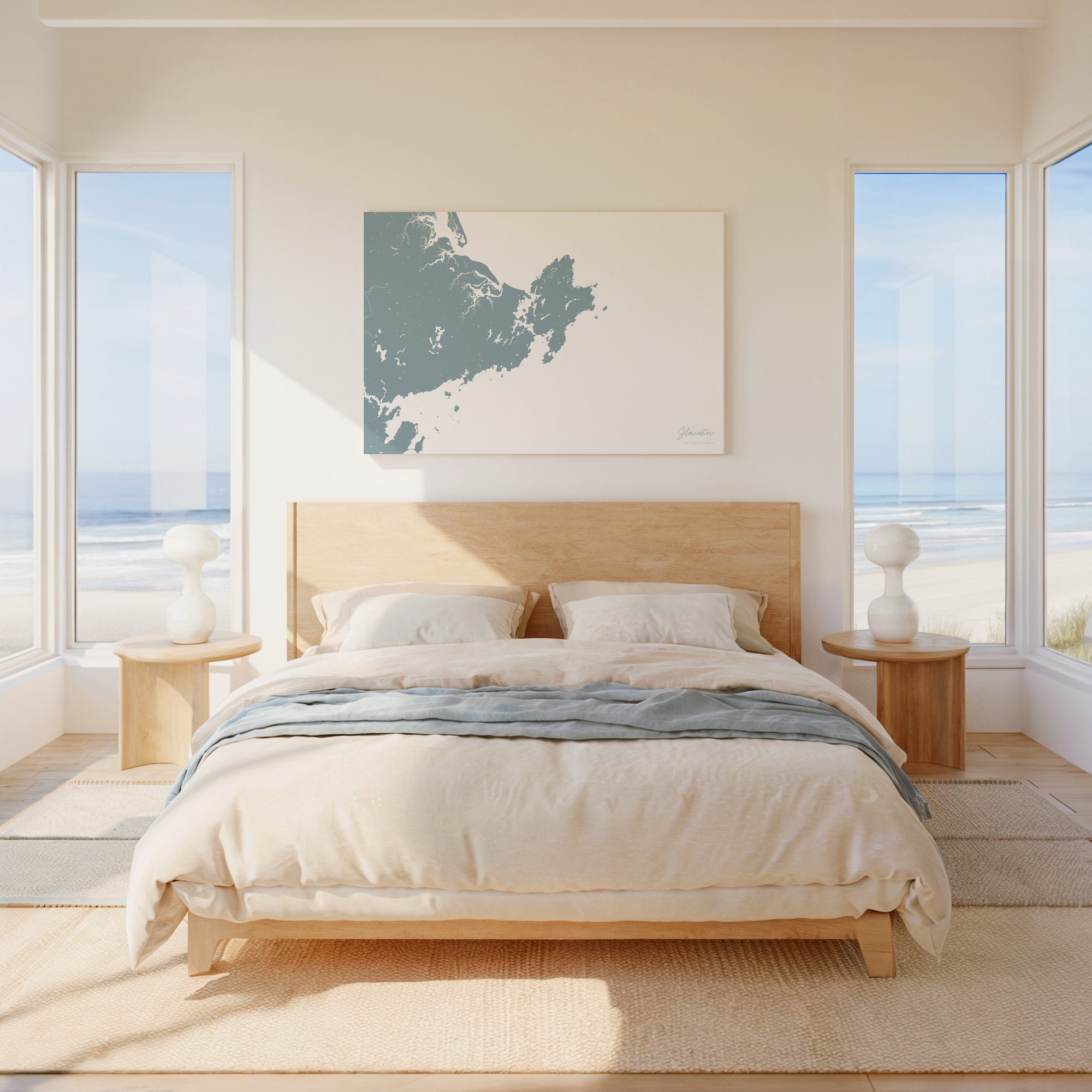 Gloucester soft blue horizontal wrapped canvas map in the ratio 3:2 hand mockup