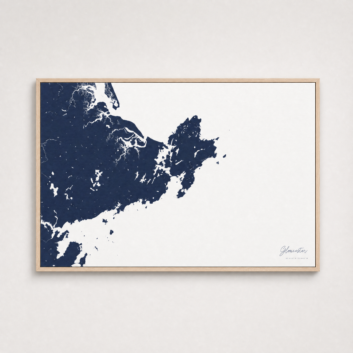 Gloucester Coastal Map — Canvas Horizontal — navy, Light Wood