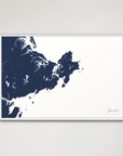 Gloucester Coastal Map — Canvas Horizontal, navy, White Frame