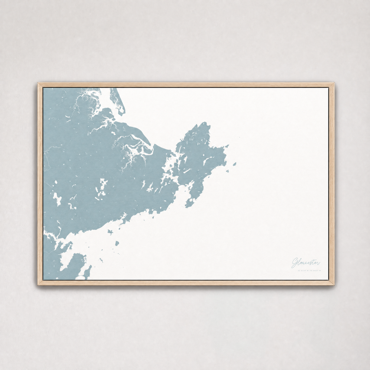 Gloucester Coastal Map — Canvas Horizontal — soft-blue, Light Wood