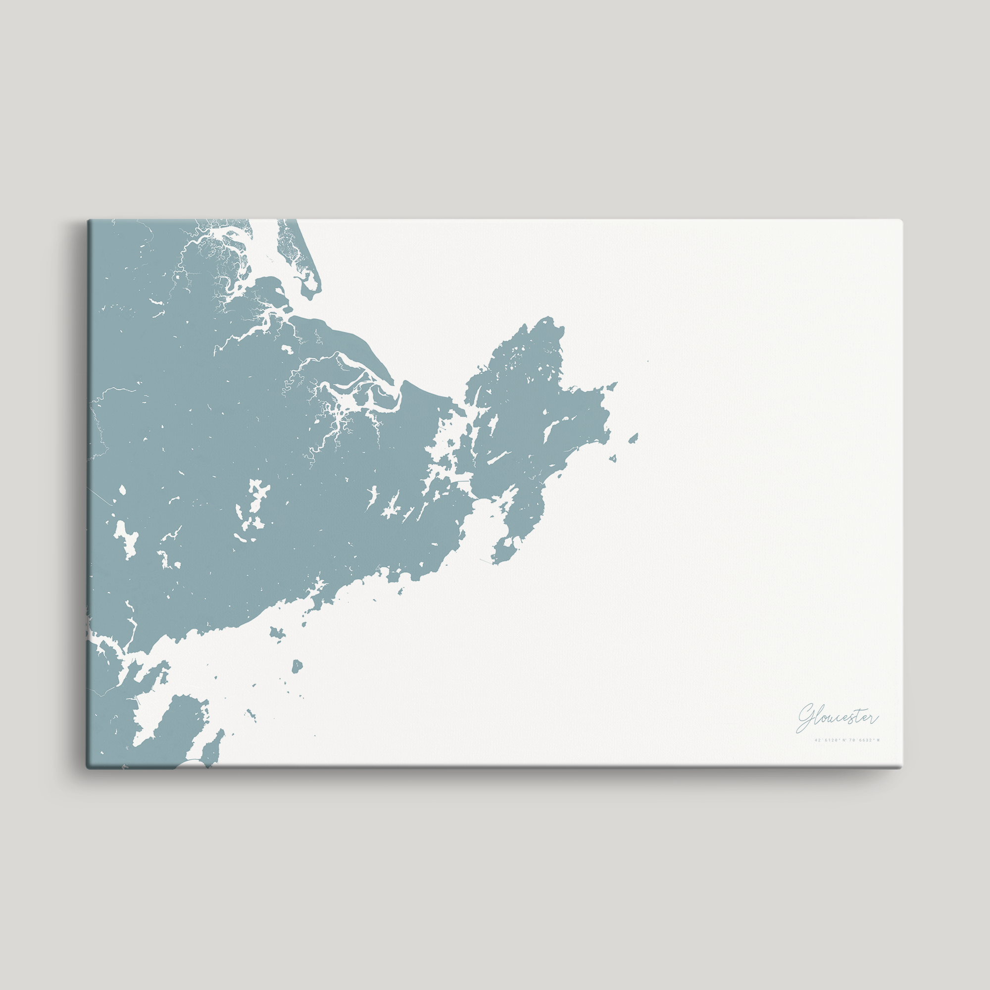 Gloucester Coastal Map — Canvas Horizontal, soft-blue, No Frame