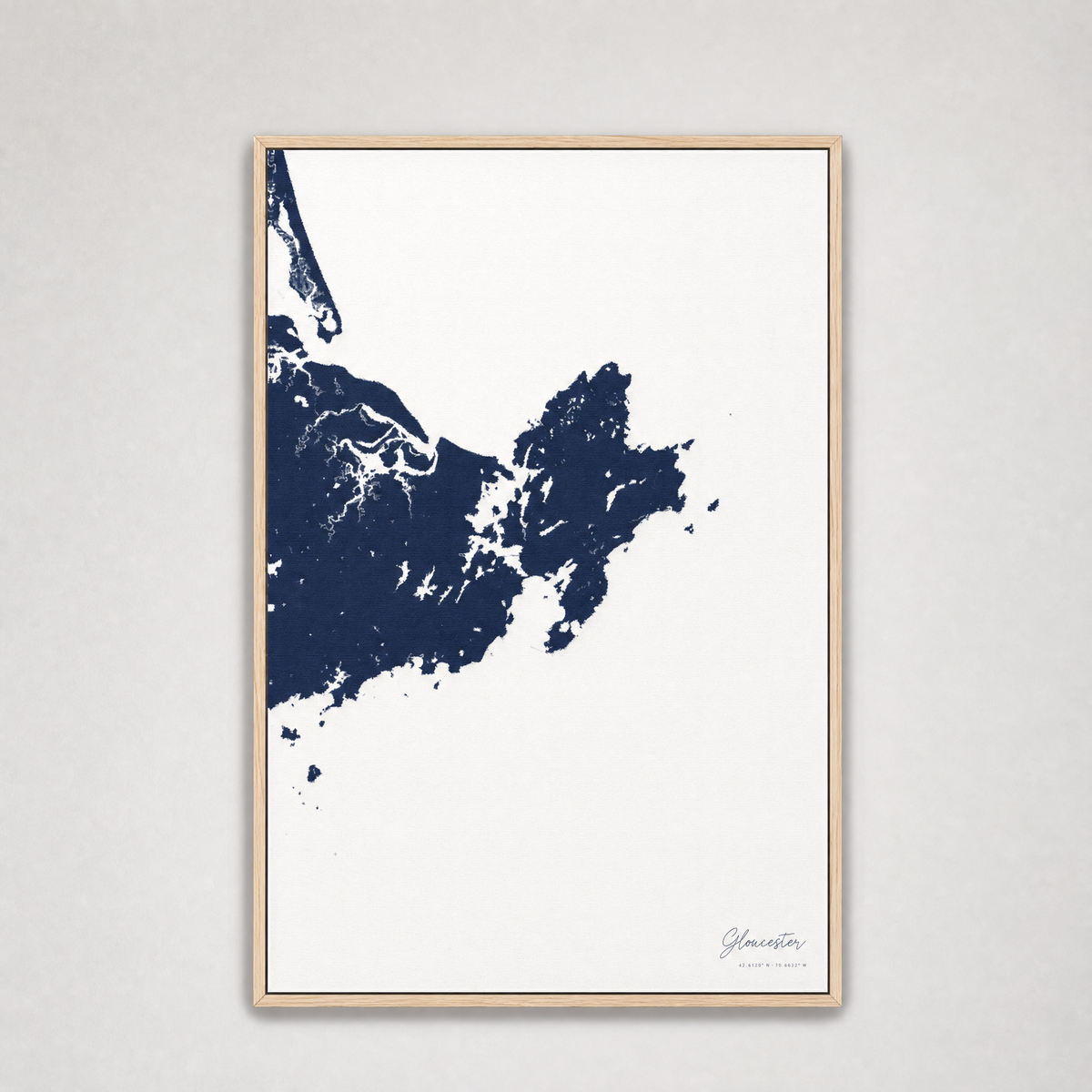 Gloucester Coastal Map — Canvas Vertical — navy, Light Wood