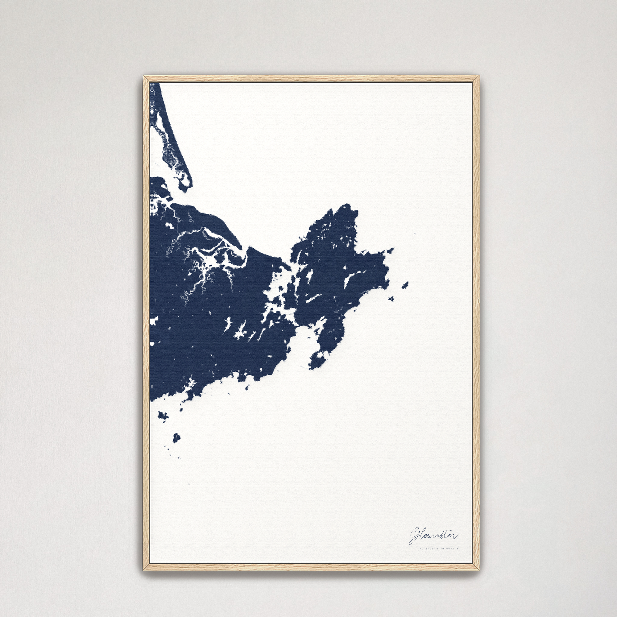 Gloucester Coastal Map — Canvas Vertical, navy, Natural Oak