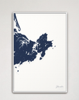 Gloucester Coastal Map — Canvas Vertical, navy, White Frame