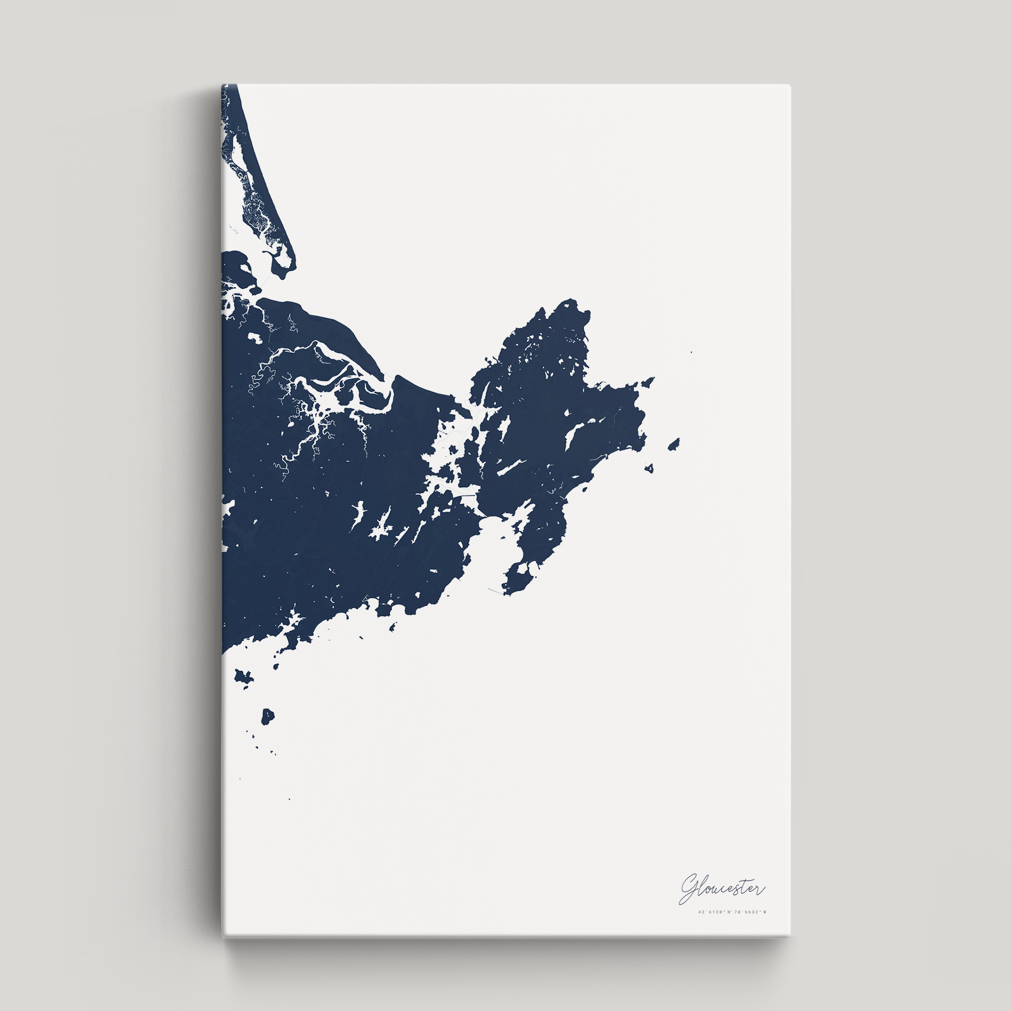 Gloucester Coastal Map — Canvas Vertical, navy, No Frame